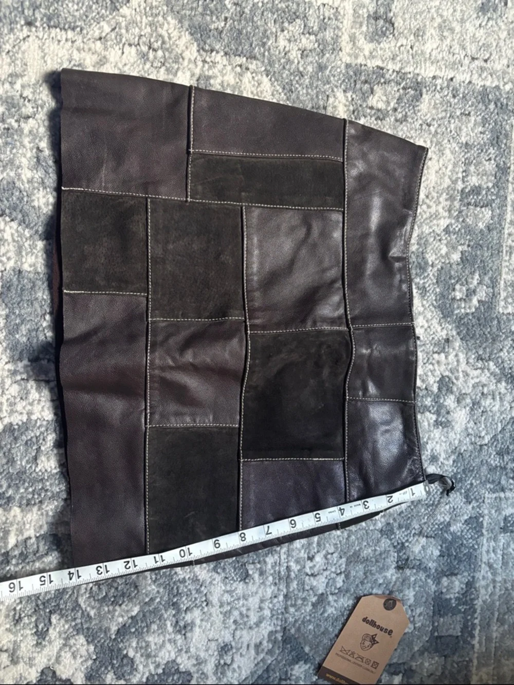 NWT Dollhouse Brown Patchwork Leather Mini Skirt - Picture 4 of 5